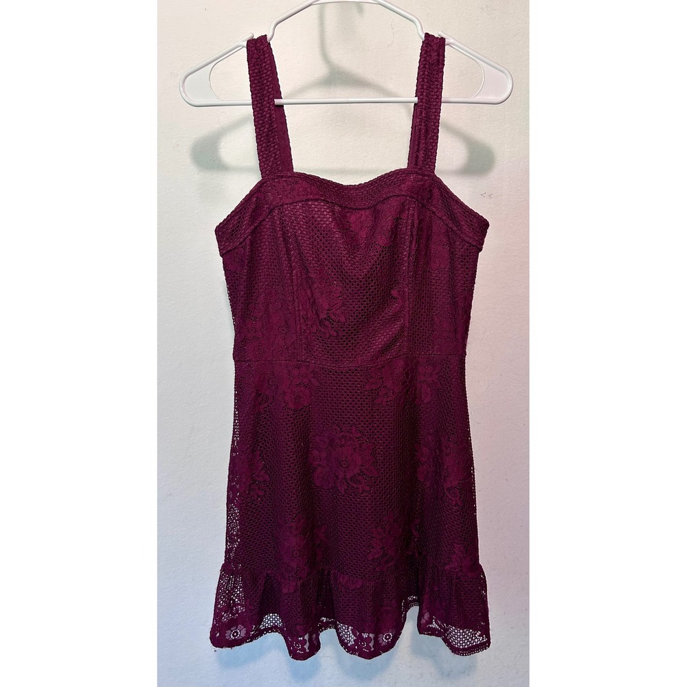Speechless Women's Medium Wine Floral Lace Ruffle Hem Fit & Flare Dress NEW